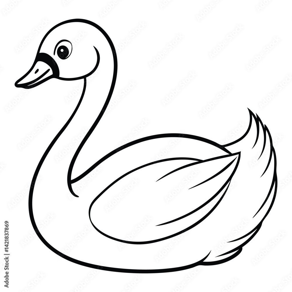 Obraz premium Simple black and white swan illustration for coloring pages and educational materials