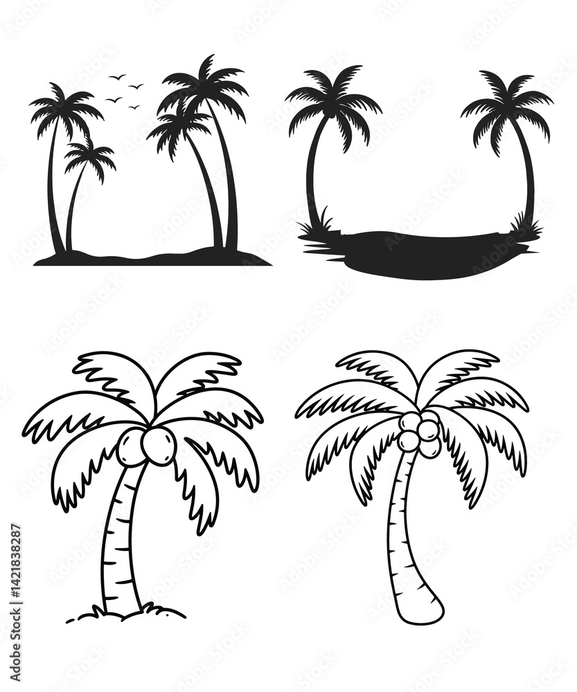 Fototapeta premium Vector illustration design with white background of different tropical coconut angel shapes