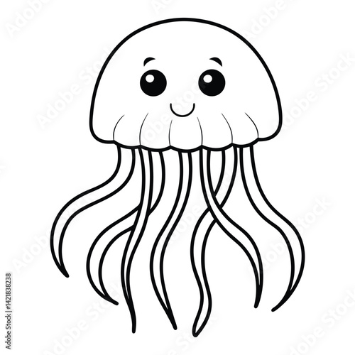 Smiling cartoon jellyfish outline illustration for childrens coloring books and educational resources