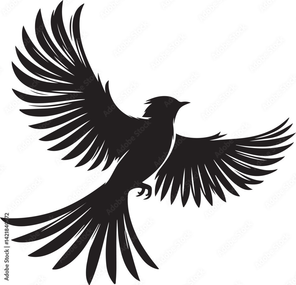 Obraz premium Flying Bird Silhouette Vector – Minimal Black Design on White Background