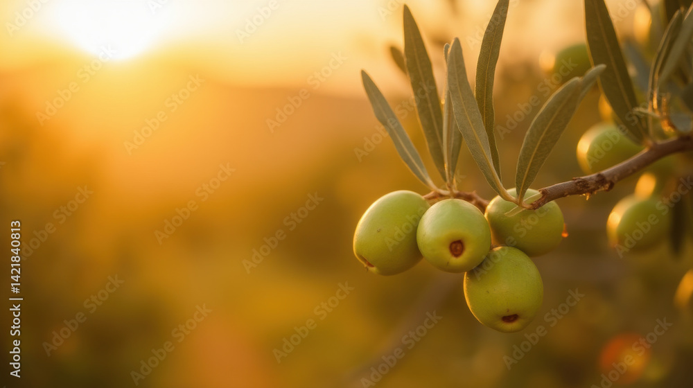 Green olives olive tree sunset nature agriculture fruit healthy Mediterranean organic branch sunlight outdoor landscape growth harvest food fresh