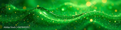 Vibrant green abstract waves with sparkling light, perfect for design and creativity.