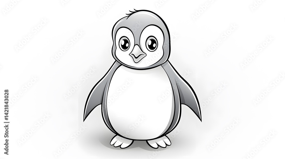 Obraz premium Professional cold gradient cartoon penguin line drawing for diverse design projects