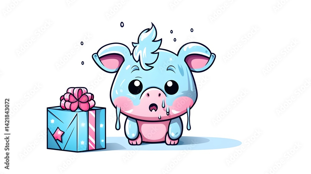 Detailed cold gradient line drawing of a sad cartoon pig shedding tears for emotional use Detailed cold gradient line drawing of a sad cartoon pig shedding tears for emotional use