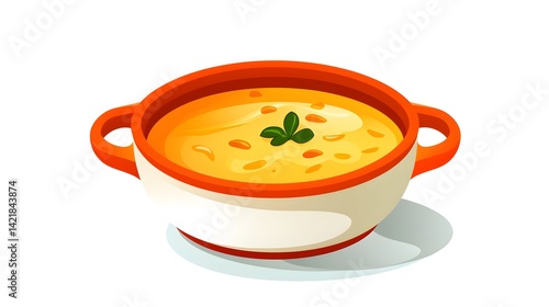 Colorful Cartoon Illustration of a Hot Soup Bowl - Vibrant Flat Design Artwork
