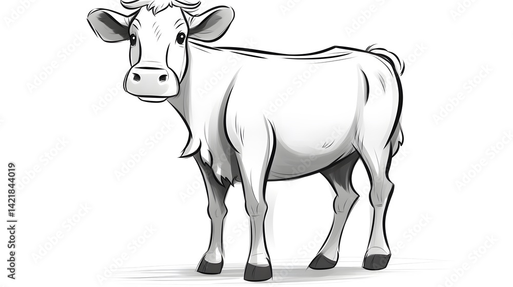 Fototapeta premium Detailed freehand drawn black and white cartoon cow illustration for various projects
