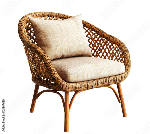 Wallpaper Mural A rattan chair with wooden legs on a transparent background Torontodigital.ca