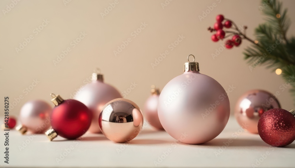 Minimalist Christmas ornaments on neutral background Simple festive decor , aesthetic, decoration Minimalist Christmas ornaments on neutral background Simple festive decor , aesthetic, decoration