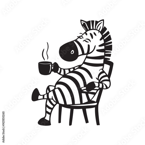 Cute zebra cartoon character standing with black and white stripes in a safari style illustration