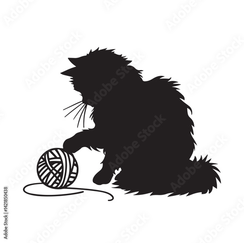 Cute black and white cartoon cat vector illustration with wild and pet animal style elements