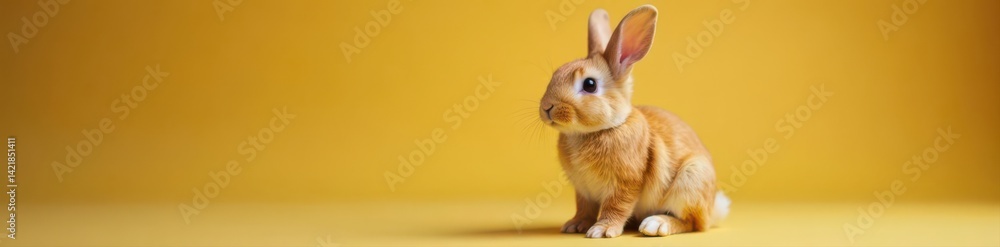 Adorable orange bunny rabbit sits upright, front view , sweet, mammal Adorable orange bunny rabbit sits upright, front view , sweet, mammal