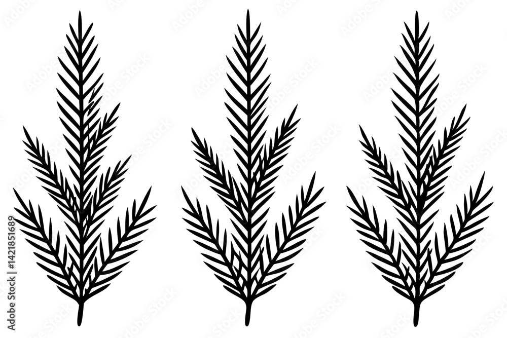Naklejka premium Fir Branch Sketch Style Vector Set