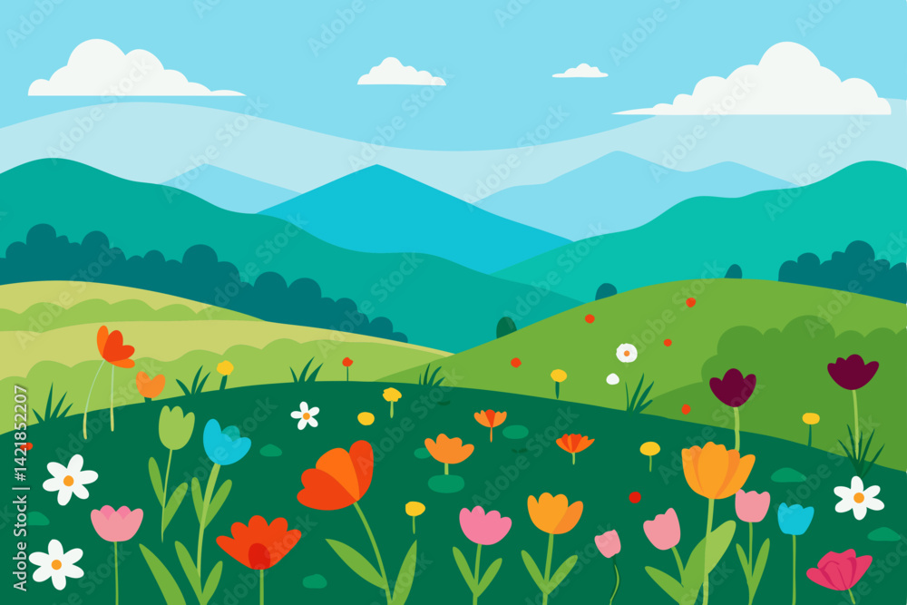 Fototapeta premium spring landscape with flowers