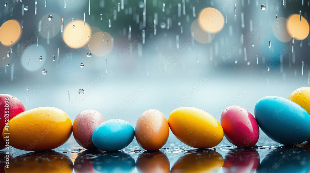 a collection of vibrantly painted Easter eggs arranged along the left and right edges, creating a border effect on a white background a collection of vibrantly painted Easter eggs arranged along the left and right edges, creating a border effect on a white background