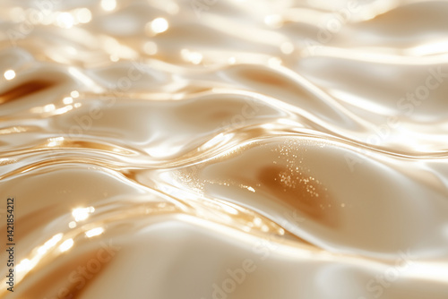 Close up of wavy beige liquid with light reflections