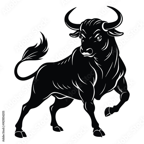 Black and White Bull Vector Illustration: Powerful Taurus Animal Design for Logo, Mascot, or Graphic Design Projects