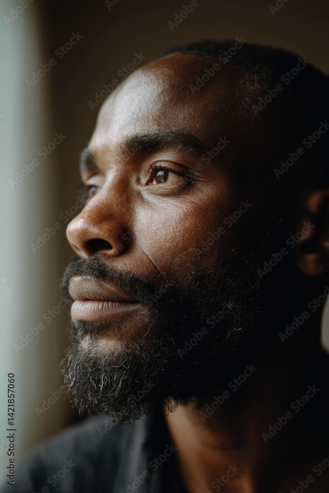thoughtful portrait reflecting quiet intensity of individual set against softly blurred background thoughtful portrait reflecting quiet intensity of individual set against softly blurred background