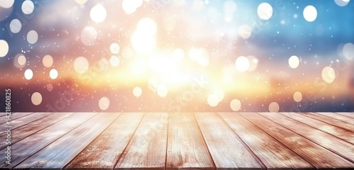 Wooden surface with bokeh background