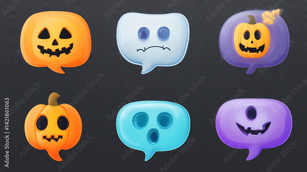 3d cartoon illustration of halloween speech bubble set collection in various styles, thought bubble, icon, letters, isolated on transparent background, png. Phantom Foam. Illustration 3d cartoon illustration of halloween speech bubble set collection in various styles, thought bubble, icon, letters, isolated on transparent background, png. Phantom Foam. Illustration