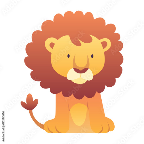 Cute zoo animal. Colorful hand drawn baby zoo wildlife, decorative cartoon lion. Vector illustration in cartoon style