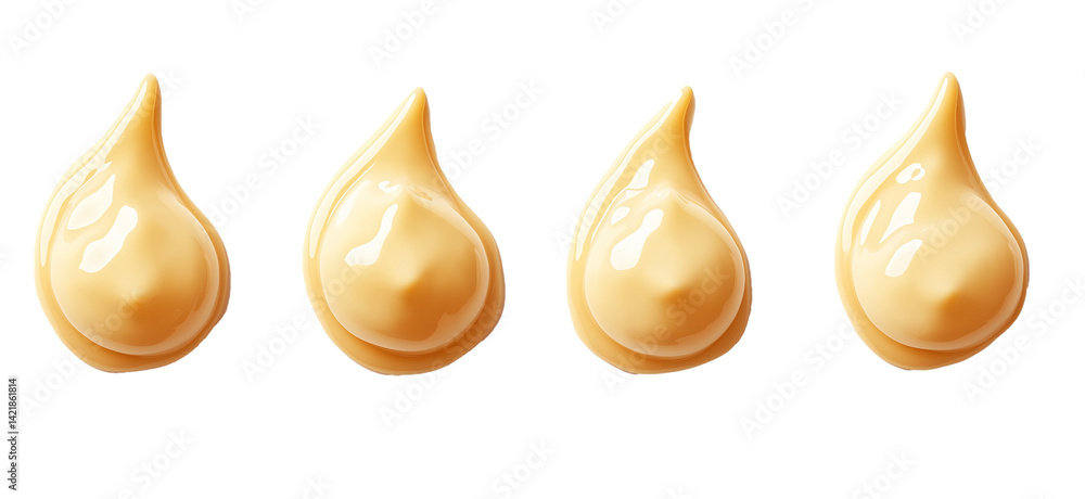 PNG transparent background image of four drops of yellow cream, suitable for dessert or cooking decoration. PNG transparent background image of four drops of yellow cream, suitable for dessert or cooking decoration.