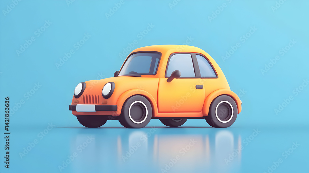Fototapeta premium Orange Low Poly Cartoon Car on Blue Background