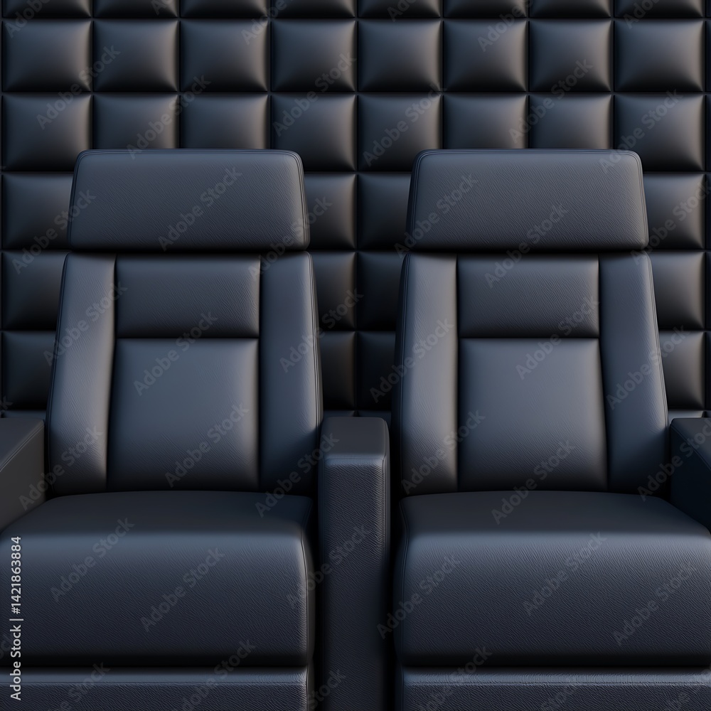 Elegant Black Seats with Padded Walls: A Luxurious Seating Arrangement in a Dark-Themed, Comforting Interior Design.