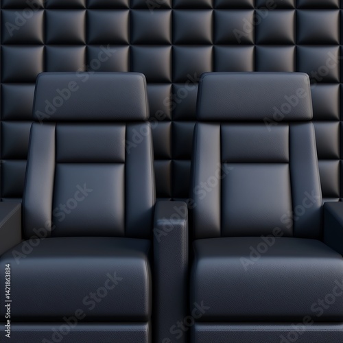 Obraz na płótnie Elegant Black Seats with Padded Walls: A Luxurious Seating Arrangement in a Dark-Themed, Comforting Interior Design. w salonie