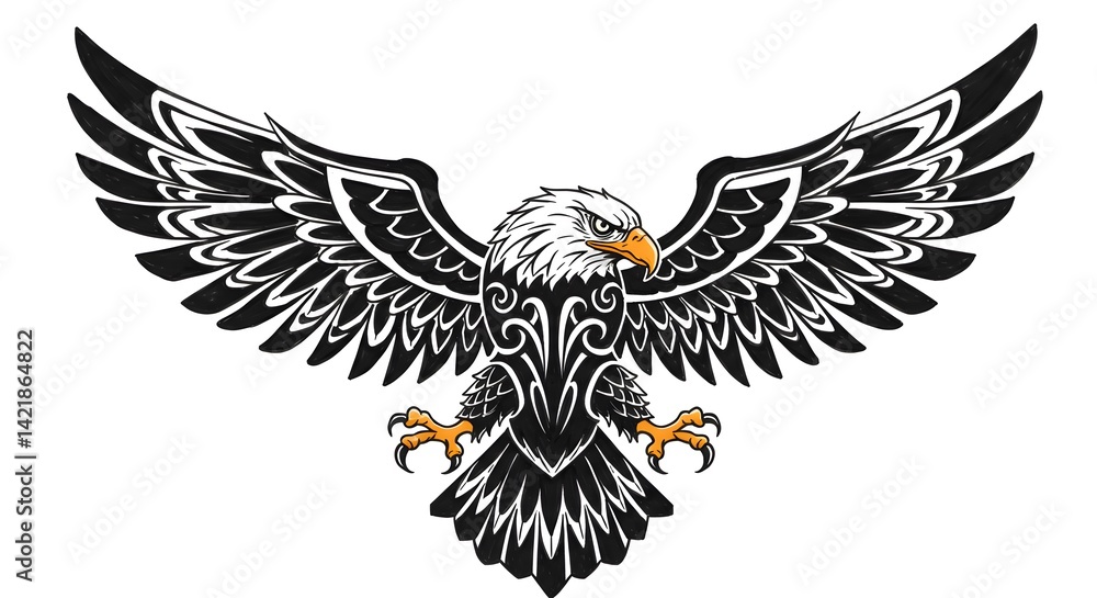 Fototapeta premium Eagle Spreading Wings with Tribal Design, Symbol of Freedom