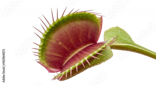 Detailed Botanical Shot of Venus Flytrap Dionaea Muscipula Displaying Trap Mechanism and Roots Isolated on White Background Perfect for Educational Content