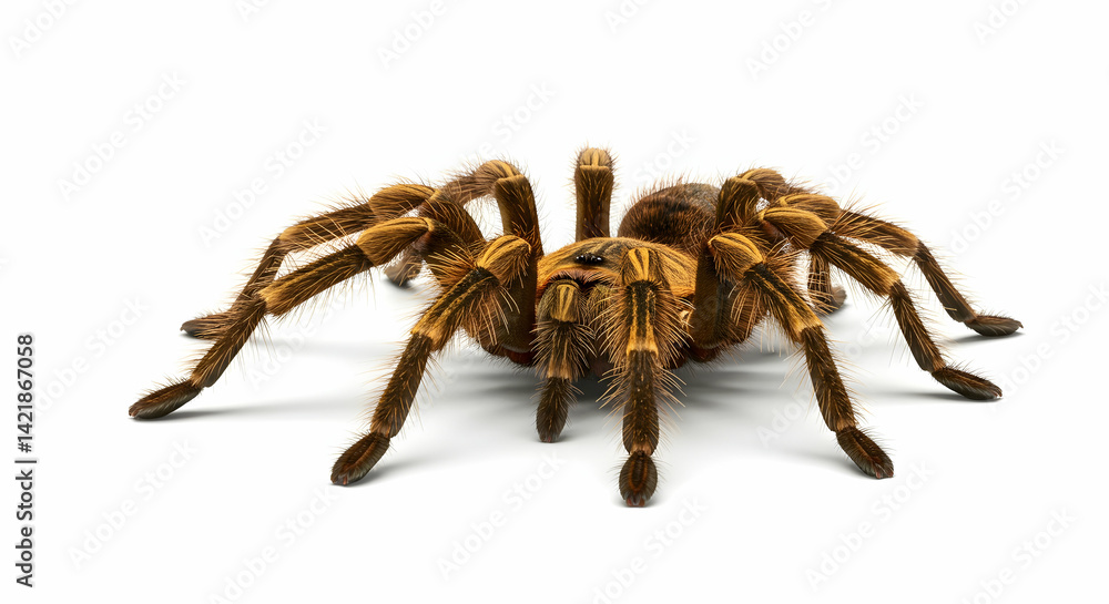 Isolated Tarantula Walking with Hairy Legs on White Isolated Tarantula Walking with Hairy Legs on White