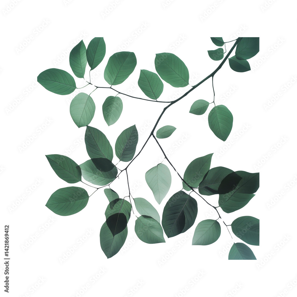 Obraz premium Serene Green Leaves Branch on Transparent Background