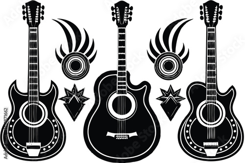 Guitar icon set. Acoustic guitar silhouette Vector.