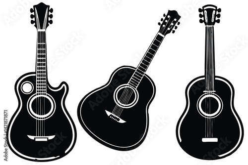 Guitar icon set. Acoustic guitar silhouette Vector.