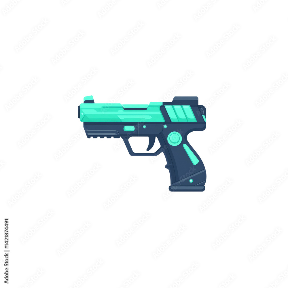 Futuristic Handgun Teal and Dark Gray Sci-Fi Pistol Futuristic Handgun Teal and Dark Gray Sci-Fi Pistol