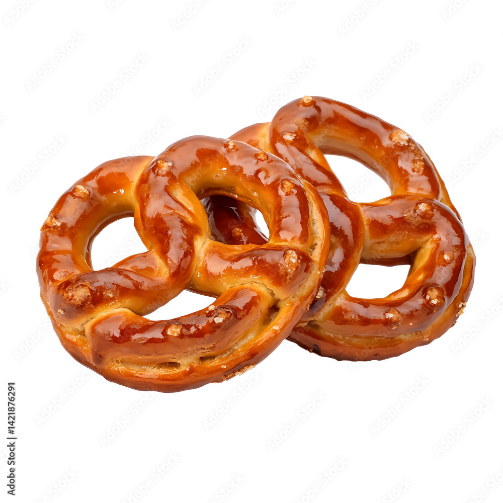 Two Delicious Glossy Pretzels With Salt Crystals On Transparent Background Two Delicious Glossy Pretzels With Salt Crystals On Transparent Background