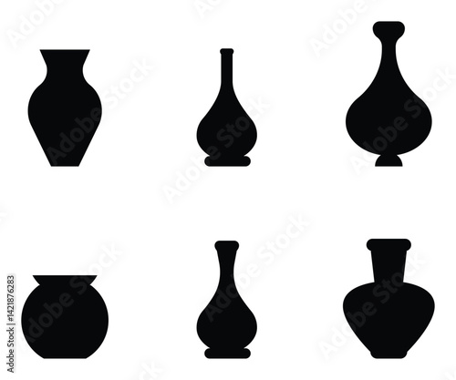 Pottery and vase icon set vector.
