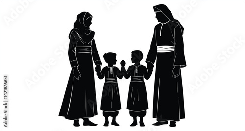 Wallpaper Mural Muslim Family Holding Hands In Black And White Silhouette Vector Art Torontodigital.ca