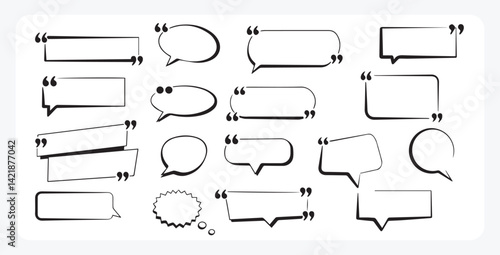 Speech Bubble Icon Set, Comic Cloud Quote Boxes and Doodle Frame Collection speech, bubble, icon, set, quote, cloud, comic, doodle, box, frame, collection