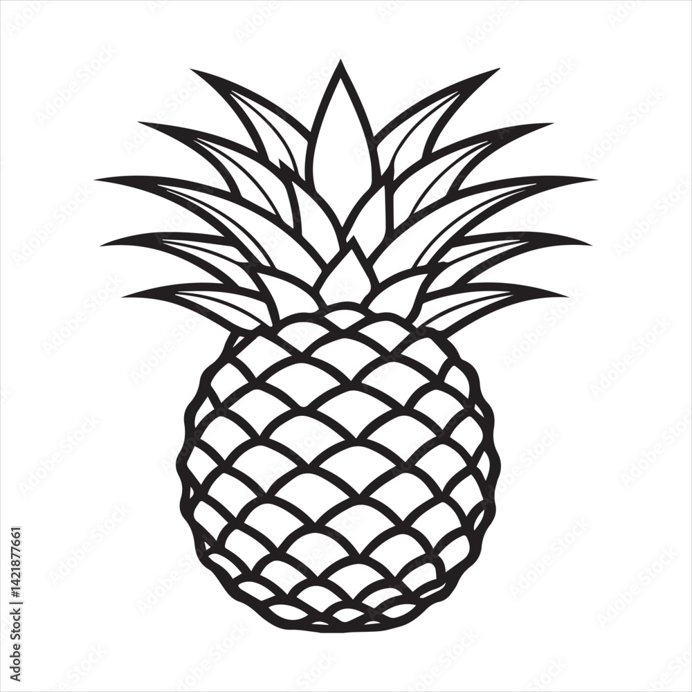 Fototapeta premium Pineapple tropical sweet summer fruit silhouette icon isolated on white background