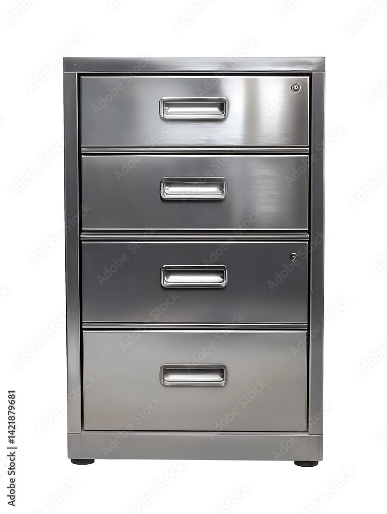 Silver Metal Four Drawer Filing Cabinet Isolated On Transparent Background Silver Metal Four Drawer Filing Cabinet Isolated On Transparent Background