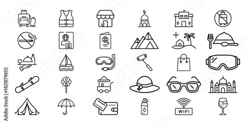 Travel vector icon set design for web and business includes hotel and home pictograms