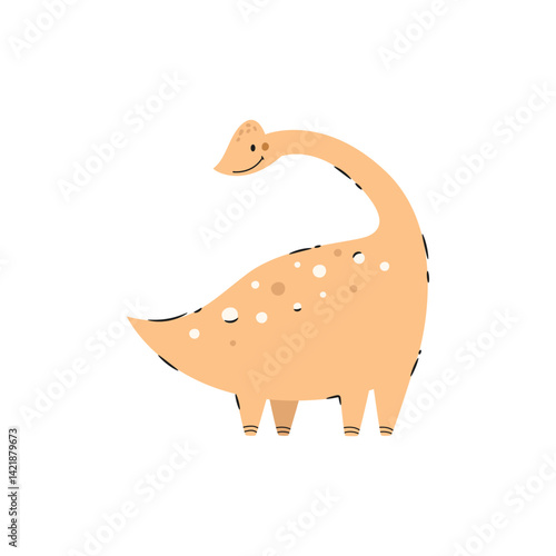 Illustration of adorable cartoon diplodocus dinosaur isolated on white background.