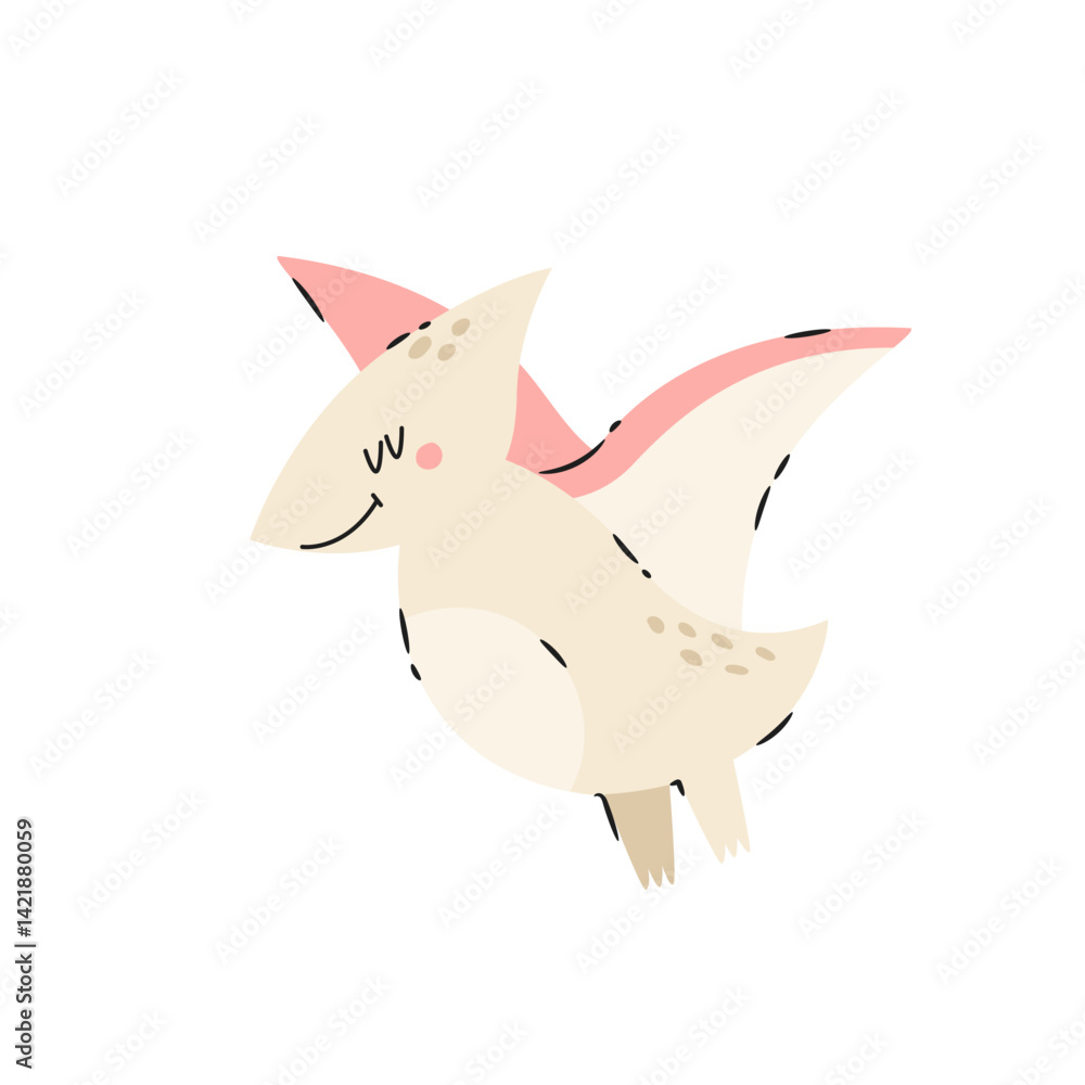 Obraz premium Illustration of funny cartoon pterodactyl dinosaur isolated on white background.