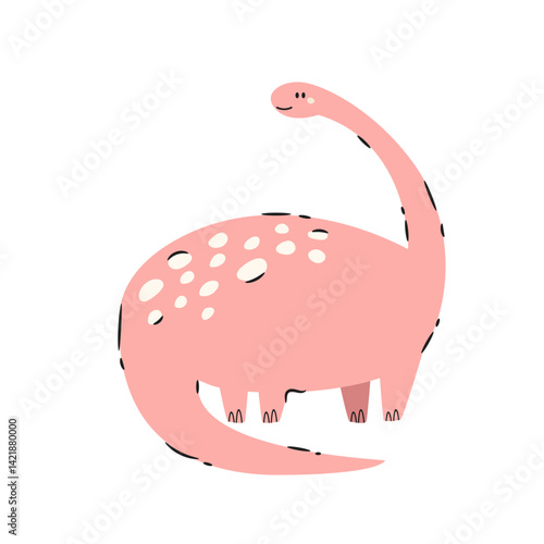 Illustration of adorable cartoon diplodocus dinosaur isolated on white background.