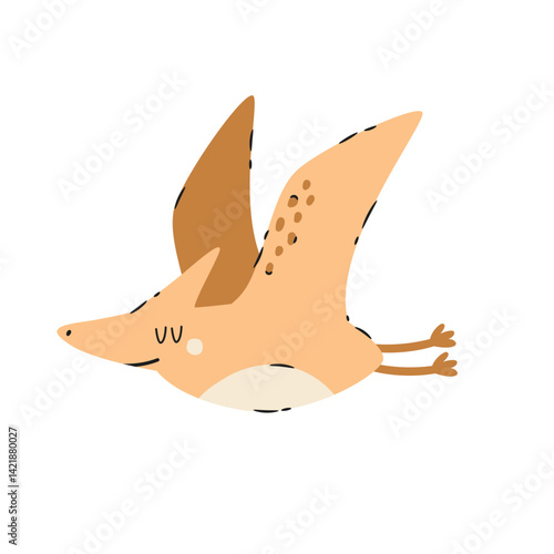 Illustration of funny cartoon pterodactyl dinosaur isolated on white background.