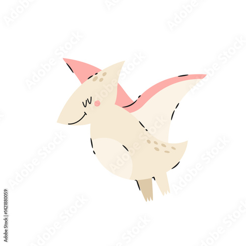 Illustration of funny cartoon pterodactyl dinosaur isolated on white background.