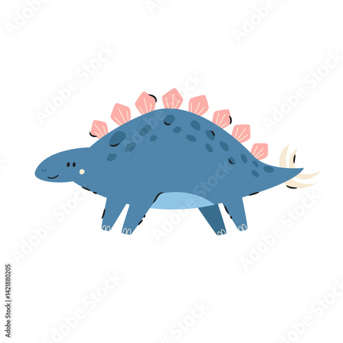 Illustration of adorable cartoon stegosaurus dinosaur isolated on white background.