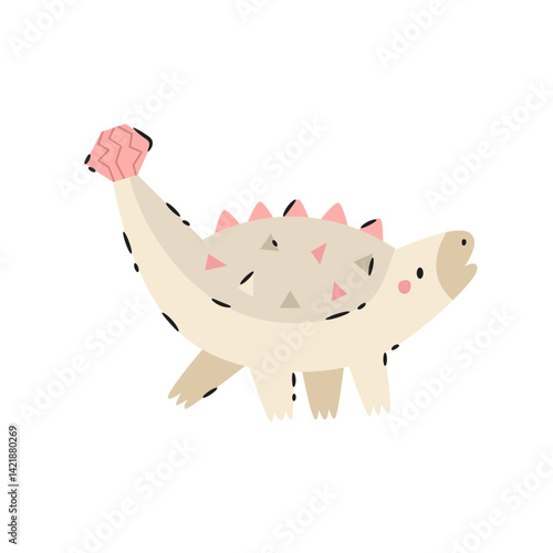 Illustration of adorable cartoon Ankylosaurus dinosaur isolated on white background.