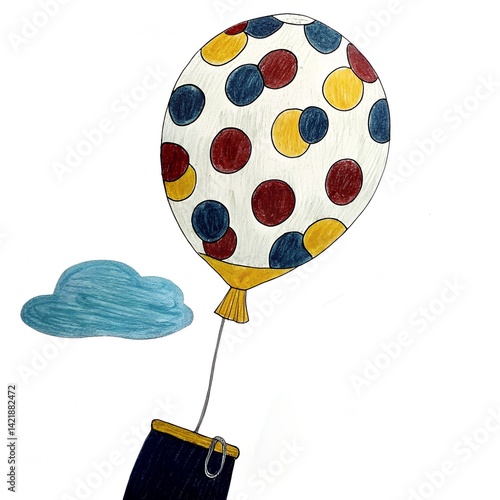Colorful balloon drifting playfully with a small cloud, representing joy and celebration in a whimsical setting.